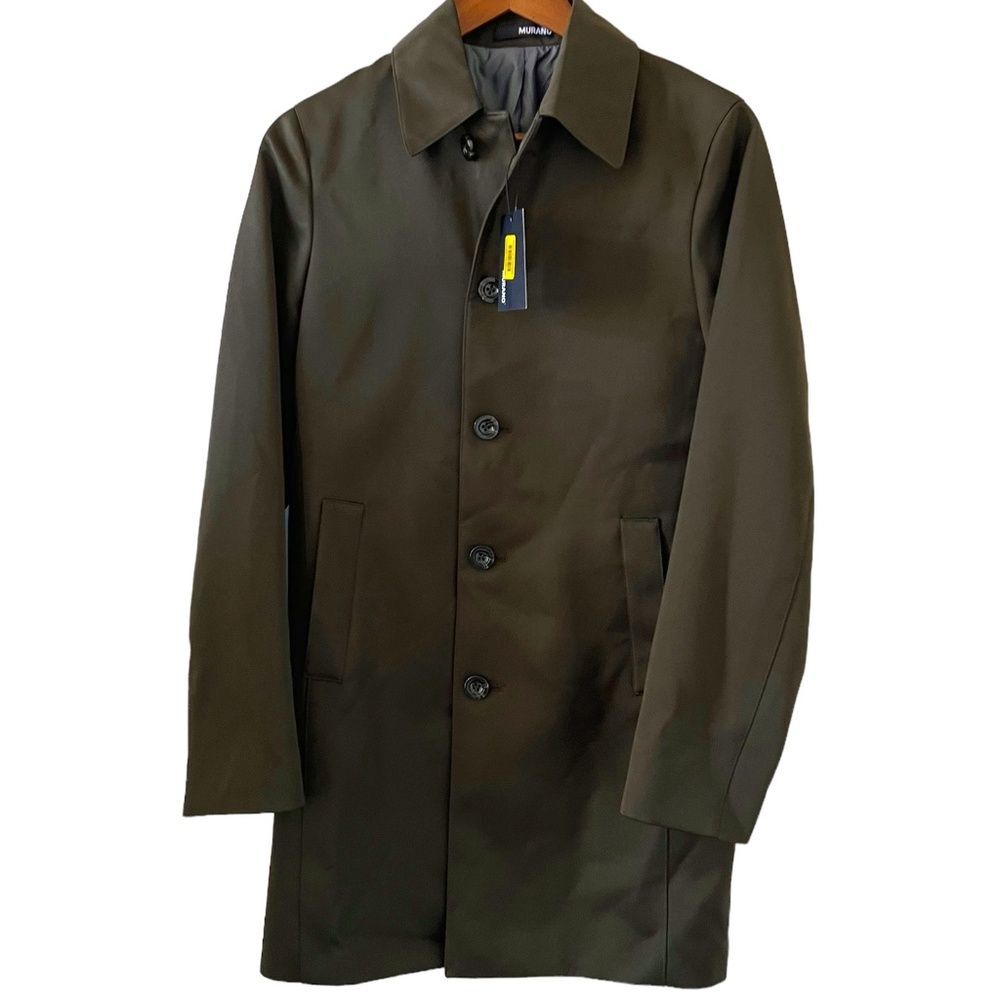 Murano NEW Men's Slim Fit Lined Trench Coat In Dark Green Size S